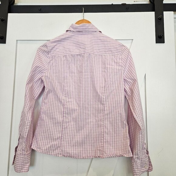 J. Crew Purple Mini Gingham Check Long Sleeve Stretch Perfect Shirt, Size Small - Picture 2 of 8
